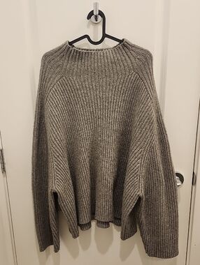 Grey Oversized Soft Knit Mockneck Pullover Sweater H&M Womens XXL